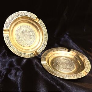 SOLD Vintage Solid Brass Handmade Islamic Turkish Ashtray Incense Dish 4.5”,